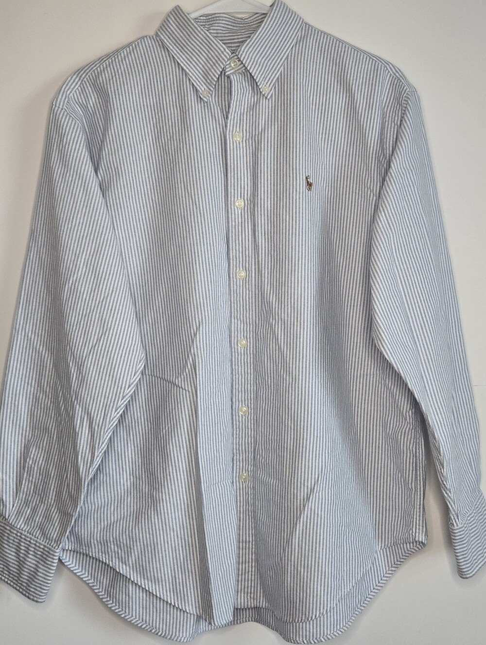 VTG Ralph Lauren Women's Shirt Sz 10 Blue White Stripe Button Up Cotton